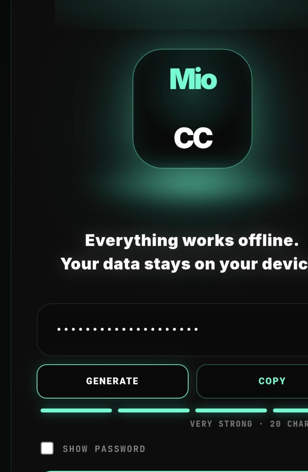 MioCC generated strong password hidden on the device