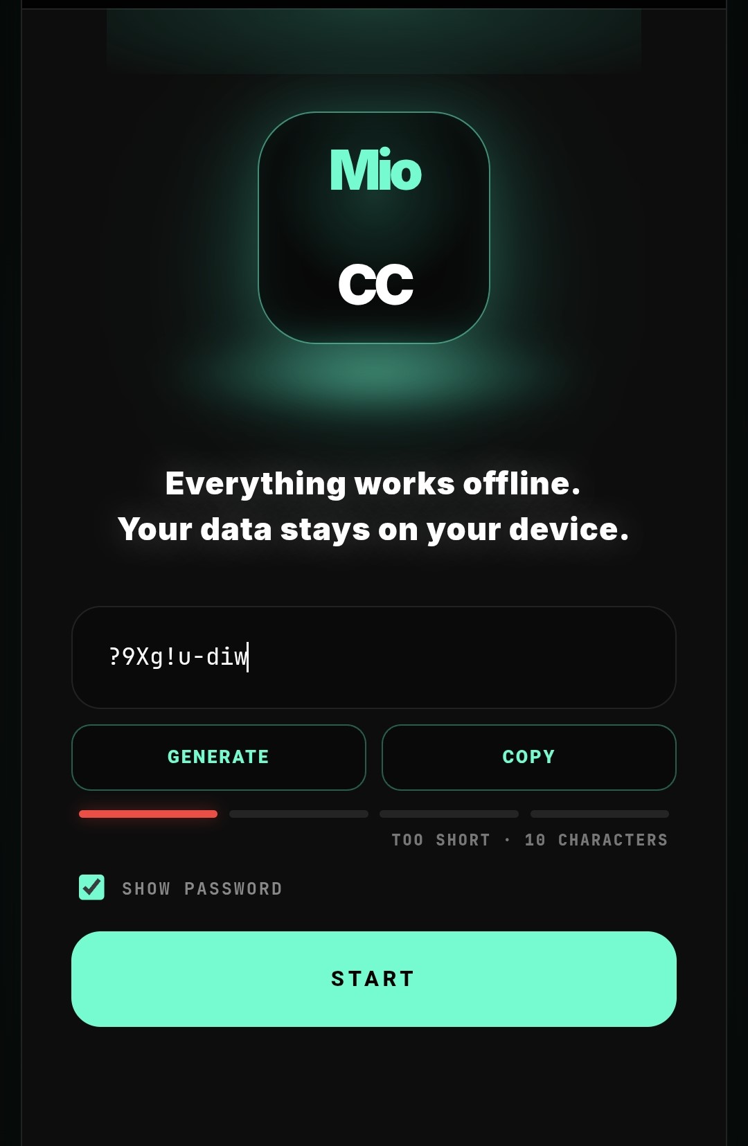 Visible demonstration password in MioCC