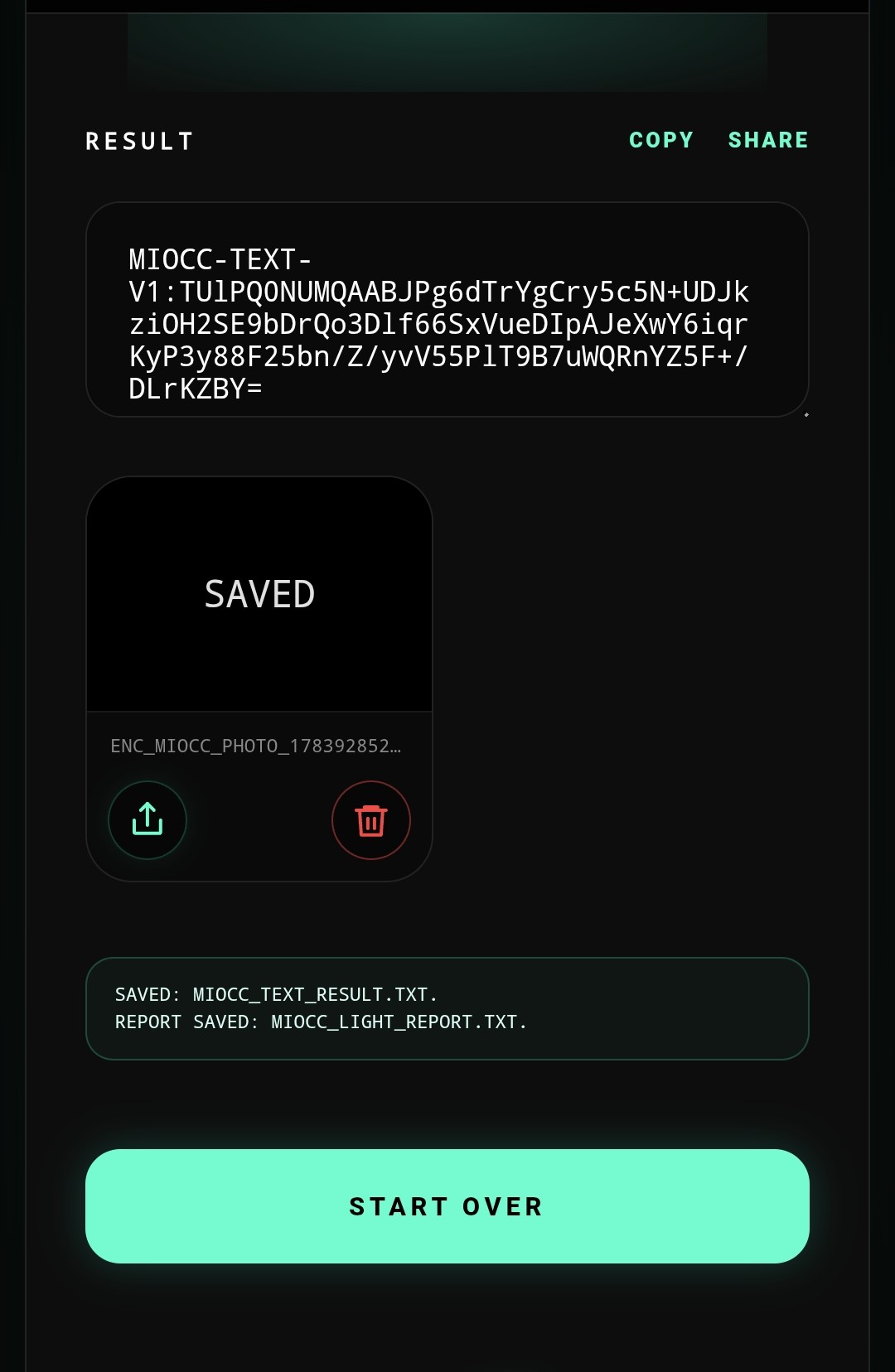 MioCC protected result screen